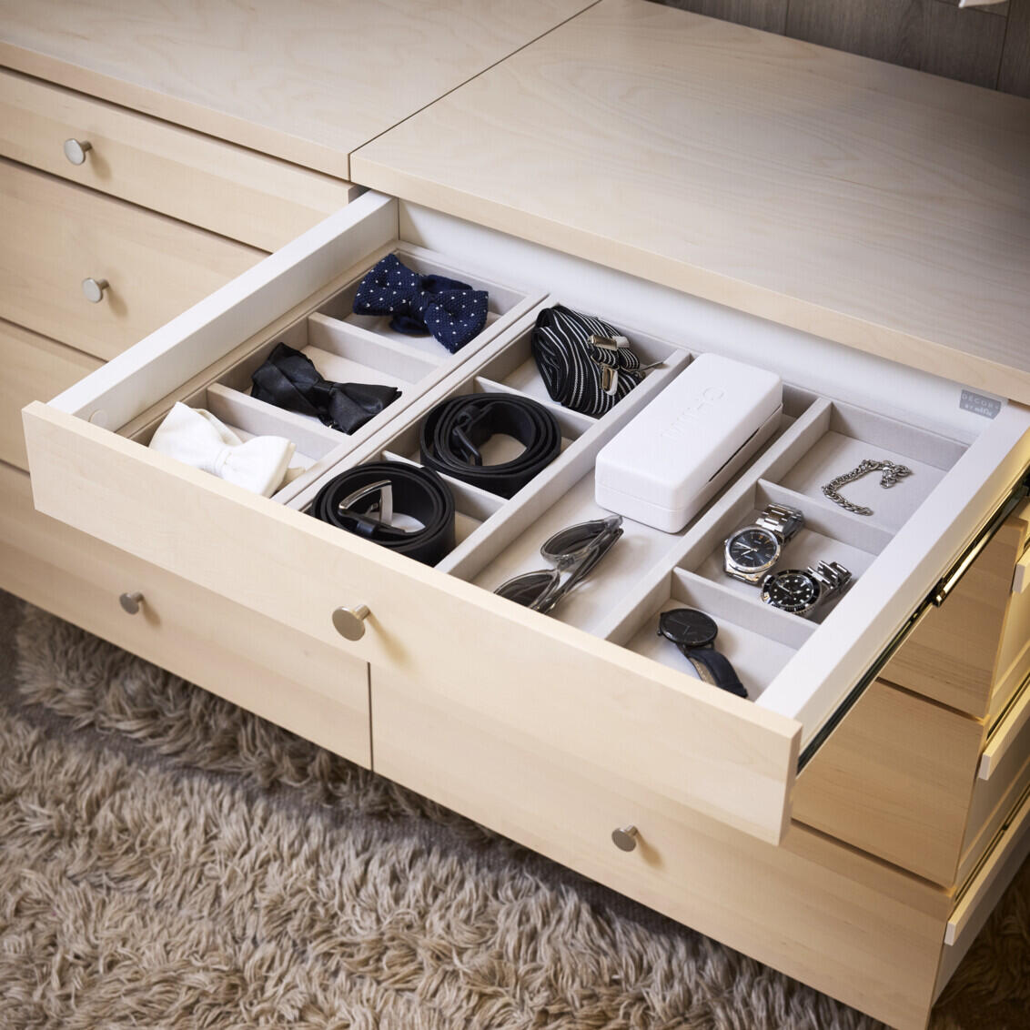 Elfa Décor+ Accessoire Ablage für Schublade, klein 3 Feld Grau